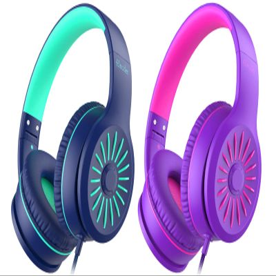 Elecder i45 On-Ear Headphones with Microphone - Foldable Stereo Bass Headphones with No-Tangle 1.5M Cord, 3.5MM Jack, Portable Wired Headphones for School/Kid/Teen/Smartphone/Travel/Tablet Blue/Purple