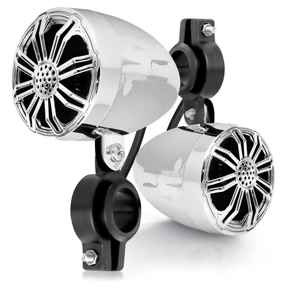 PyleUsa 2.25 Waterproof Off-Road Speakers - 20W Marine Grade Passive Woofer Sound System Full Range Outdoor Audio Stereo Speaker for Motorcycle, Car, ATV, 4x4, Jeep, Boat, Includes Brackets (Chrome)