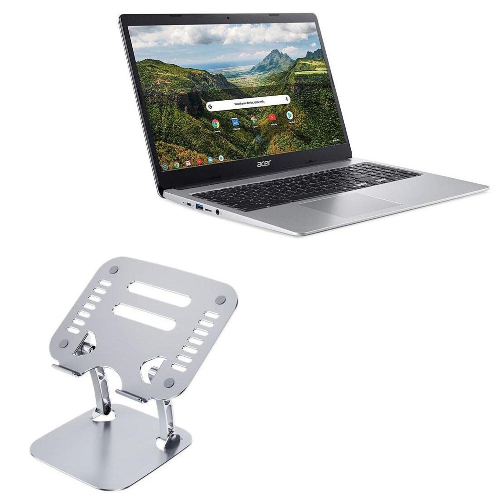 BoxWave Stand and Mount Compatible with Acer Chromebook 315 (CB315-3H) - Executive VersaView Laptop Stand, Ergonomic Adjustable Viewing Angle Metallic Riser - Metallic Silver