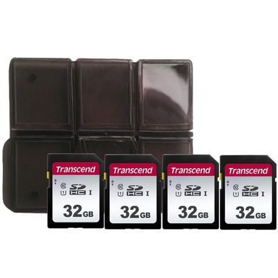 4X Transcend 32GB SDXC/SDHC 300S Memory Card + Memory Card Holder