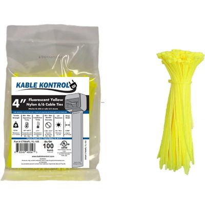 Kable Kontrol Fluorescent Yellow Zip Ties 4 Inch 100 Pcs, 18 Lbs Tensile Strength, Self-locking Nylon Colored Cable Ties Wire Wraps for Indoor or Outdoor Use