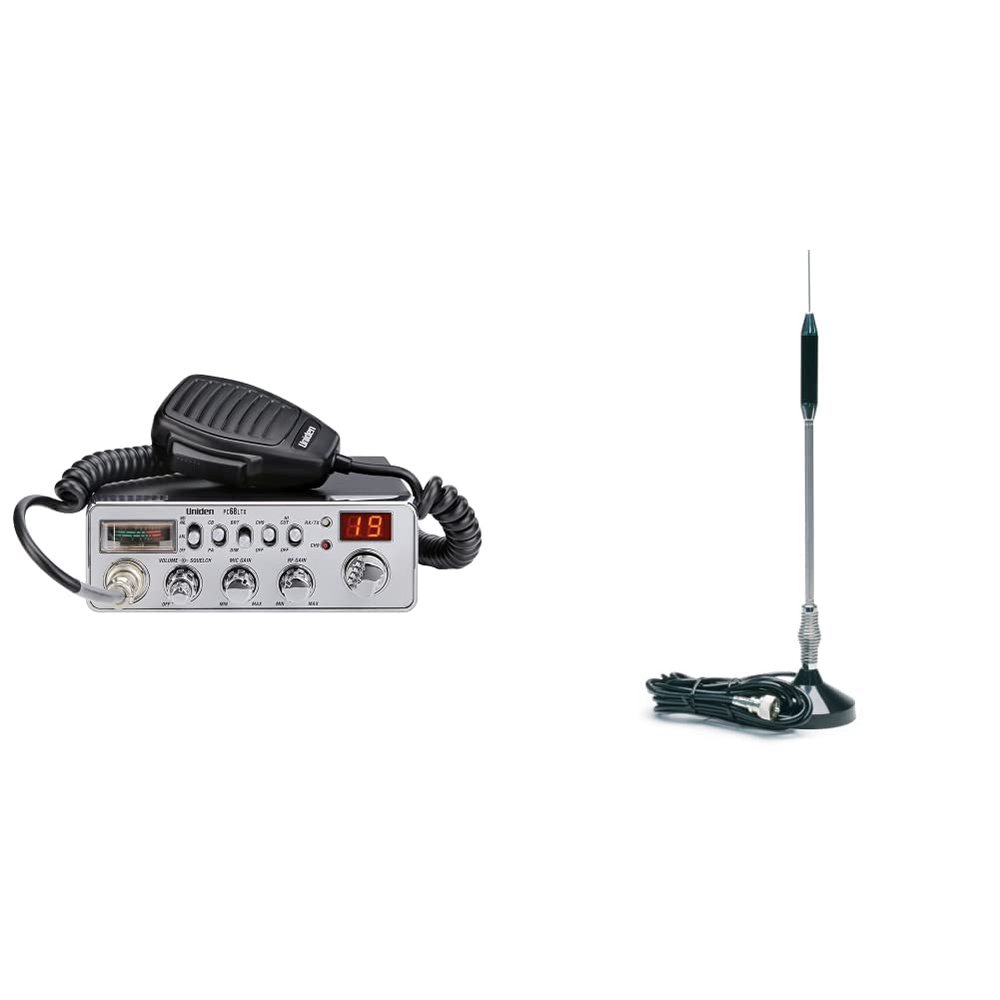 Uniden PC68LTX 40-Channel CB Radio,Silver & RoadPro (RP-711) 24" Magnet Mount Stainless Steel CB Antenna Kit