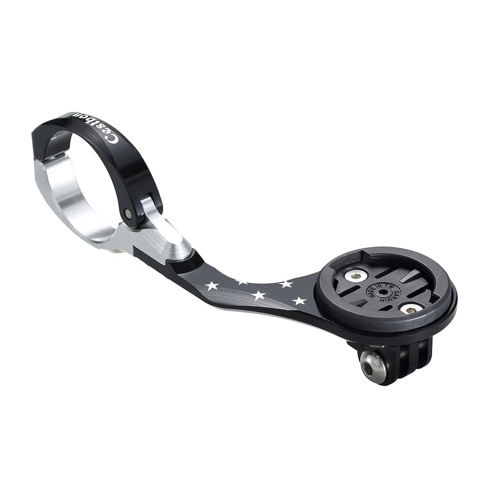 Cestbon Bike Out Front Combo Mount for Garmin Edge Wahoo Elemnt&Bolt,Mini Bryton Rider Stages Dash Handlebar Universal Computer Mount for Gopro, Bicycle Light(Black Sliver)
