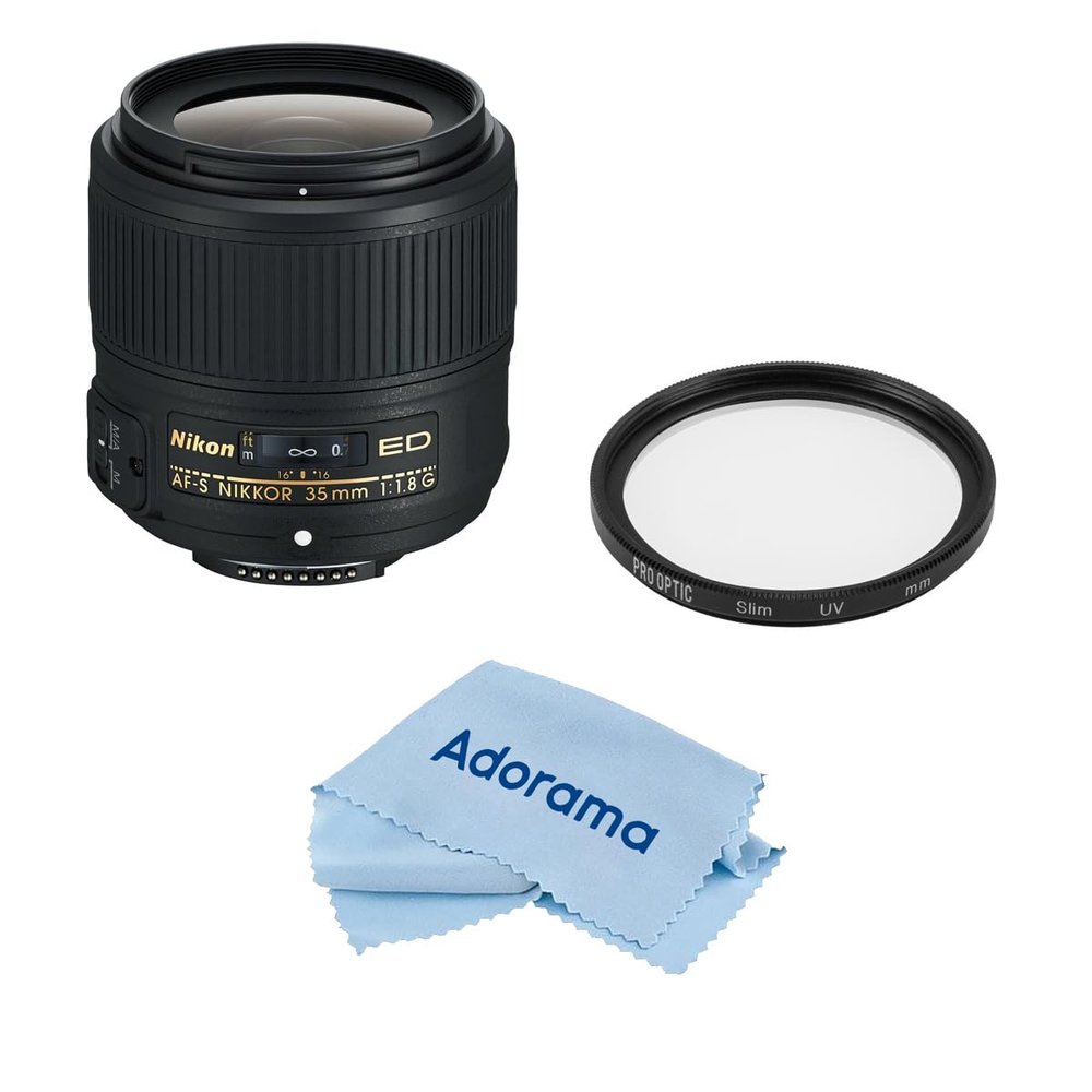 Nikon 35mm f/1.8G ED AF-S NIKKOR Lens, Bundle with ProOptic 58mm Multi Coated UV Slim Filter, Cleaning Cloth