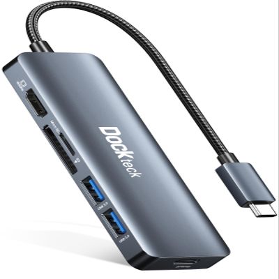 USB C Hub Multiport Adapter - Dockteck 6 in 1 USB C Dock with 100W PD, 4K 60Hz HDMI, USB 3.0, SD/TF Card Reader, USBC Hub for MacBook Pro Air Microsoft Surface Pro