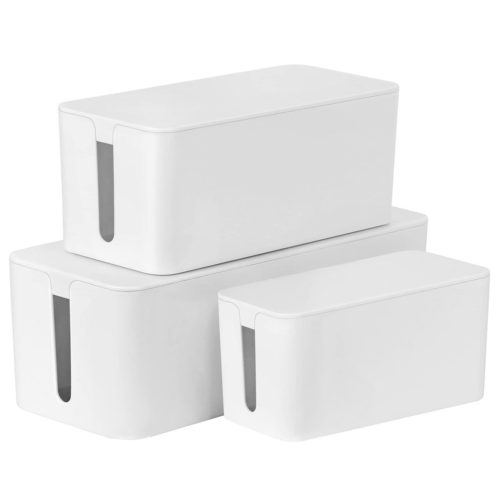 Cable Management Box,Power Cord Organizer 3-Piece Set,Large, Medium and Small Cable Boxes Made of Safe ABS Material for Home and Office Organize Concealed Power Cords and Power Strips (White)