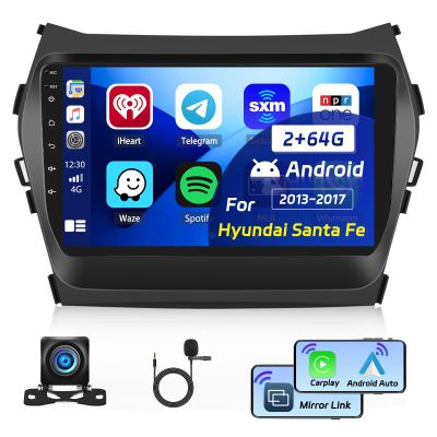 [Upgrade HiFi] Car Radio for Hyundai Santa Fe IX45 2013-2018: [2G+64G] 9 inch Touch Screen Upgrade for Santa Fe Car Stereo with Wireless Carplay Android Auto GPS Bluetooth FM RDS