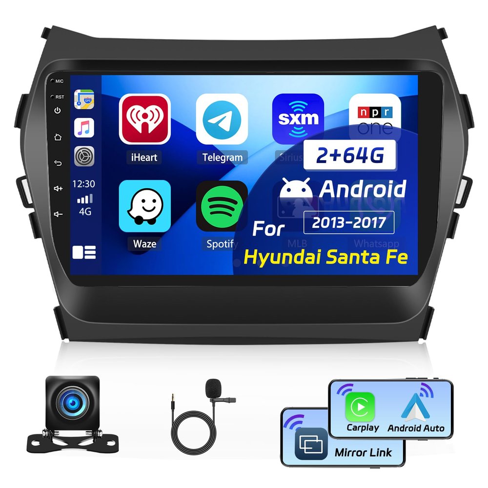 [Upgrade HiFi] Car Radio for Hyundai Santa Fe IX45 2013-2018: [2G+64G] 9 inch Touch Screen Upgrade for Santa Fe Car Stereo with Wireless Carplay Android Auto GPS Bluetooth FM RDS