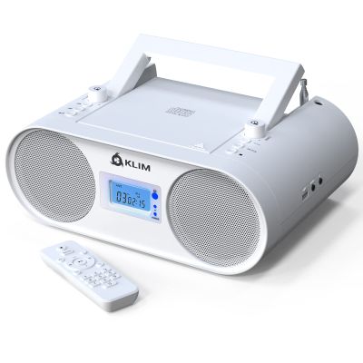Klim Boombox B4 CD Player Portable Audio System + AM/FM Radio with CD Player, MP3, Bluetooth, AUX, USB + Wired & Wireless, White (Renewed)