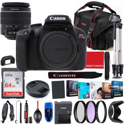Canon EOS Rebel T100 DSLR Camera with 18-55mm Lens Bundle + Premium Accessory Bundle Including 64GB Memory, Filters, Photo/Video Software Package, Shoulder Bag & More (Renewed)