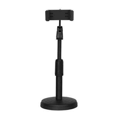 Andoer Desktop Cell Phone Stand Holder Clamp Tablet Stand Adjustable Height Portable Stable Round Base for Watching Online Classes Video Photo Shooting Live Streaming Black