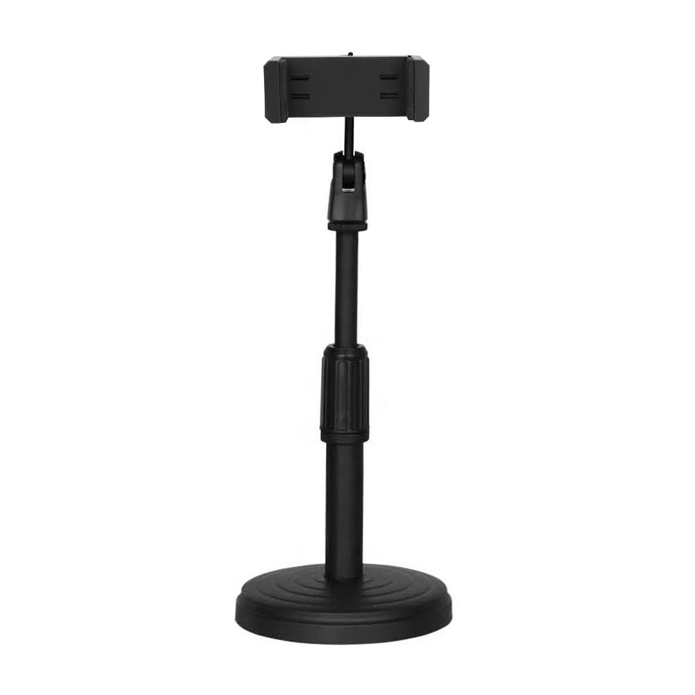 Andoer Desktop Cell Phone Stand Holder Clamp Tablet Stand Adjustable Height Portable Stable Round Base for Watching Online Classes Video Photo Shooting Live Streaming Black