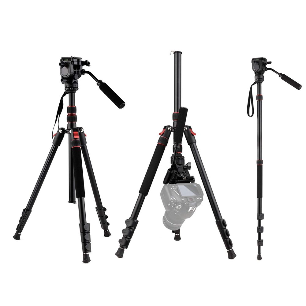 Andoer Professional Portable Aluminum Camera Tripod Stand Monopod 200cm/78.7inch 4-Section Adjustable 8KG Payload with 3-Way Hydraumatic Pan Tilt Head Carrying Pouch for DSLR SLR Camera Travel