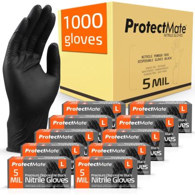 Protectmate 5 Mil Black Nitrile Gloves for Food Prep - Textured Food Prep Gloves - Food Handling Gloves Disposable Latex Free Gloves for Cooking, Catering, Food Service - X-Large (Case of 1,000)