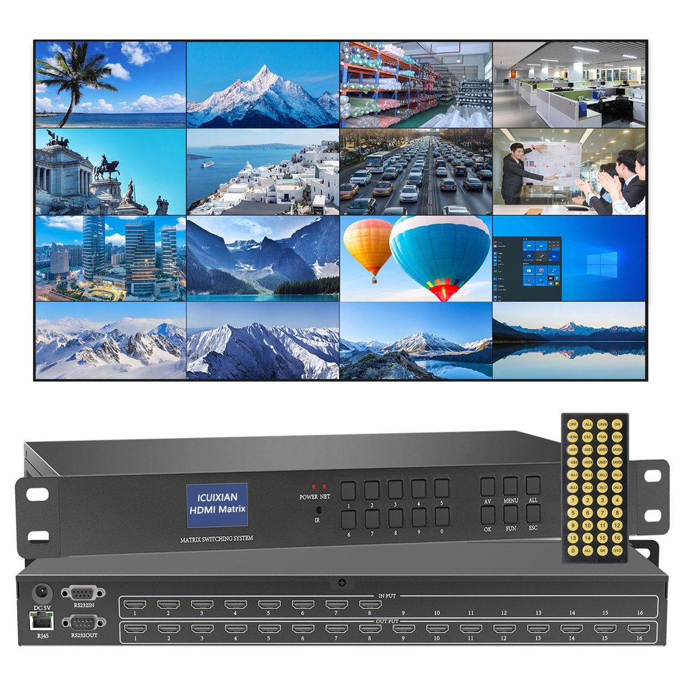 ICUIXIAN 8x16 HDMI Matrix Switch 2K@60Hz with Web Gui-Rs-232-LAN Port Control, Rackmount HDMI Matrix 8x16 with EDID, HDCP, Dolby Digital, DTS-HD Main Audio Transmission (8 in 16 Out Switch-Splitter)