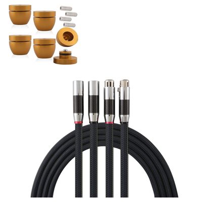 Tertullus 4 Pcs Ball Beads Speaker Isolation Feet 3330 Pad Speaker Stand(Golden)+1 Pair 3 Pin HiFi Interconnect Cable (2m/6.56ft)