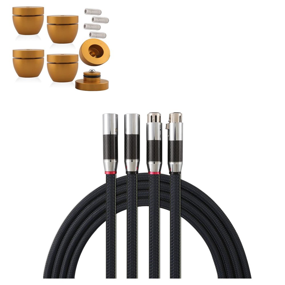 Tertullus 4 Pcs Ball Beads Speaker Isolation Feet 3330 Pad Speaker Stand(Golden)+1 Pair 3 Pin HiFi Interconnect Cable (2m/6.56ft)
