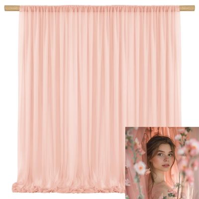 TOAOFY 10x10ft Pink Tulle Backdrop Pink Curtains 2 Panels Blush Pinks Backdrop Curtain Tulle Wedding Birthday Party Cake Table Arch Decor Video Studio Props TAYS057
