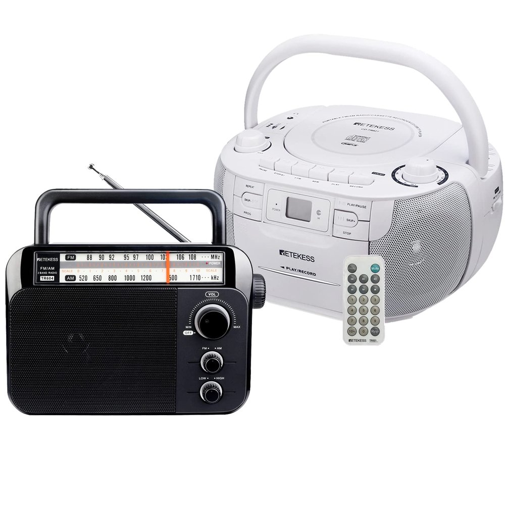 Retekess TR621 CD and Cassette Player Combo, AM FM Radio with Remote Control, USB, TF Port and TR604 AM FM Radio Portable Battery Operated by 3 D Cell Batteries AC Power for Elders