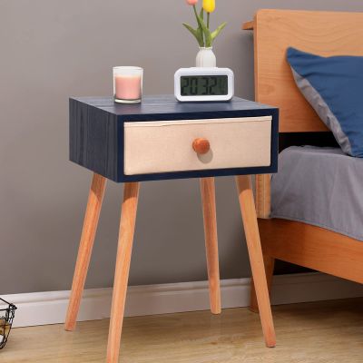 Bedside Table Vintage Bedside Table with One Drawer for Bedroom and Living Room (Rustic Blue)