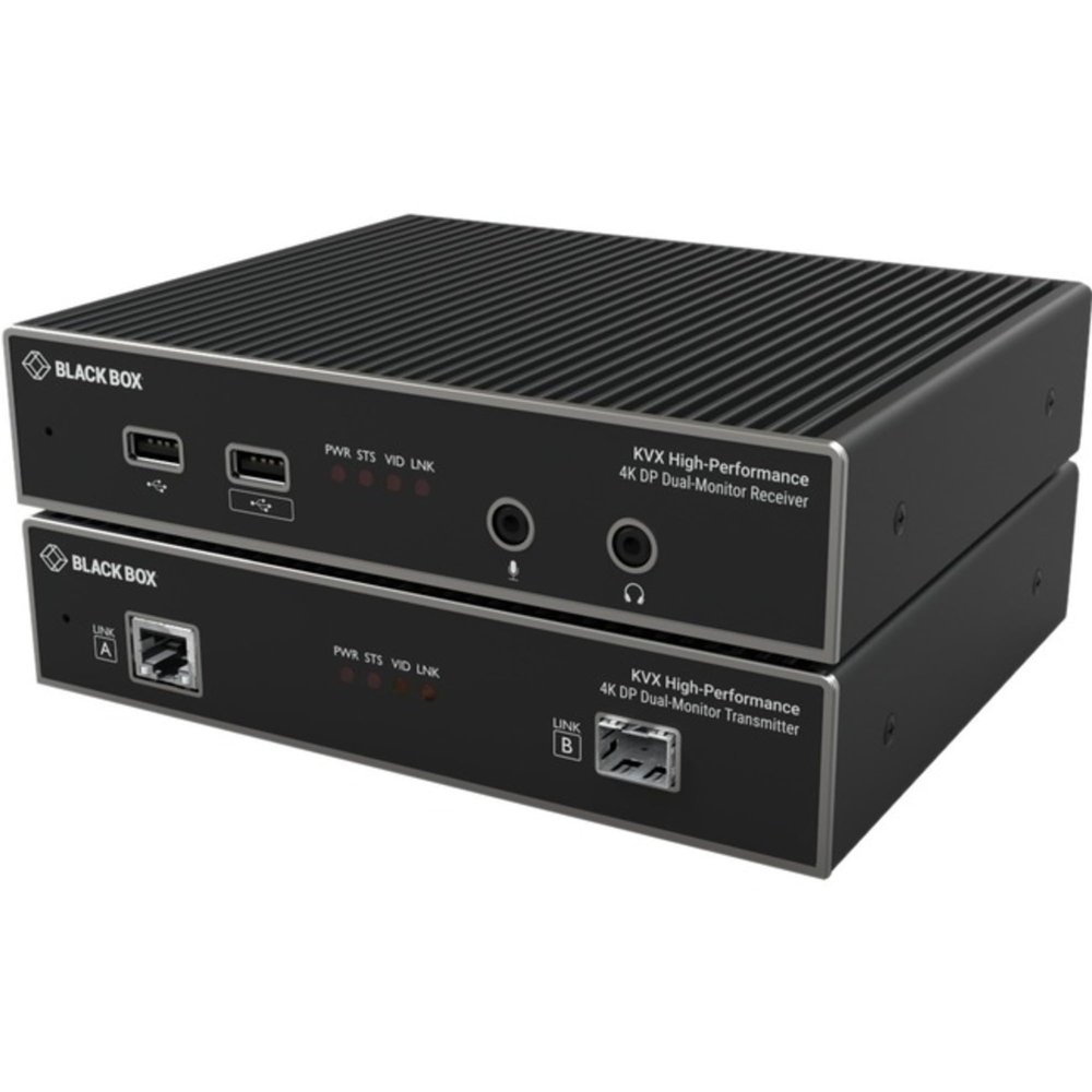 Black Box Network Services KVXHP-200 Kvm Extender Over Catx/fiber - Dual-monitor 4k Displayport Usb 2.0 Hub Serial