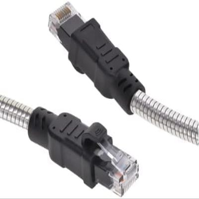 3FT Armored Cat6A Industrial Grade Patch Cable, 10G, 550MHz, UTP 24 AWG Stranded Bare Copper with Molded, Snagless Boots