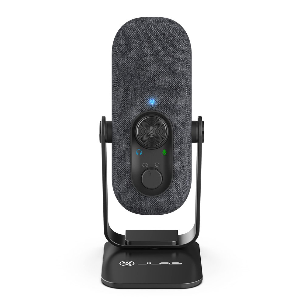 JLab Go Talk USB Gaming Streaming Microphone, White, USB-C Output, Cardioid, Omnidirectional, 96k Sample Rate, 20Hz, 20kHz Frequency Response, Volume Control and Quick Mute, 3.5mm AUX, Plug and Play
