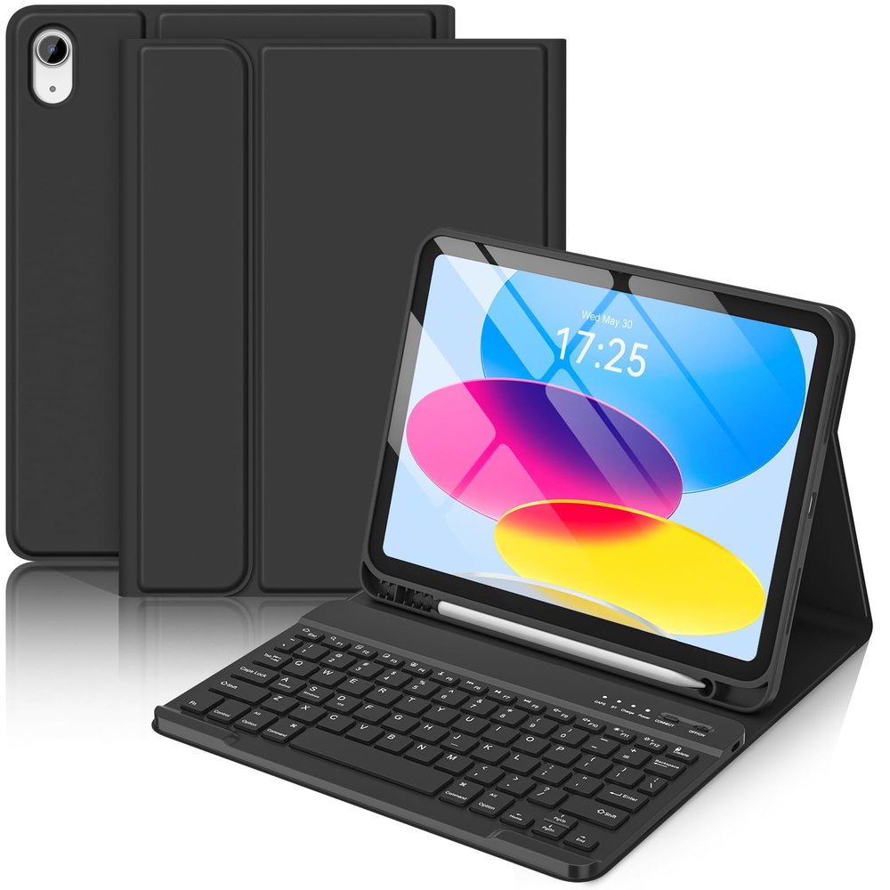 BQSS for iPad (A16) 11th 10th Generation Case with Keyboard, Auto Wake/Sleep, Detachable Wireless Bluetooth Keyboard Case with Pencil Holder for iPad 11-inch A16 2025 10th Gen 10.9 Inch 2022 (Black)