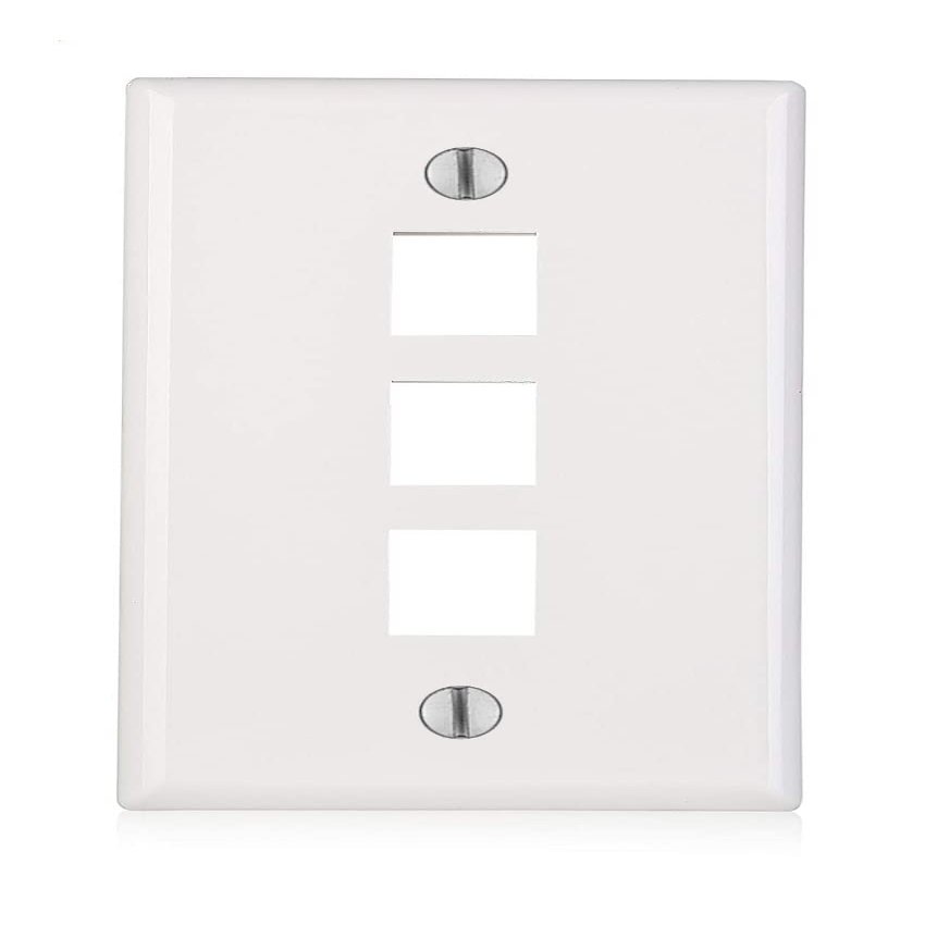 BLKKAP 3-Port Keystone Jack Insert Standard Size RJ45 CAT Network Face Wall Plate, White, 1 Pc(s)