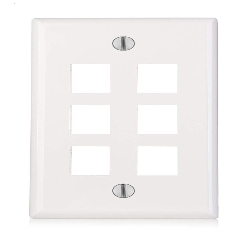 BLKKAP 6-Port Keystone Jack Insert Standard Size RJ45 CAT Network Face Wall Plate, White, 1 Pc(s)