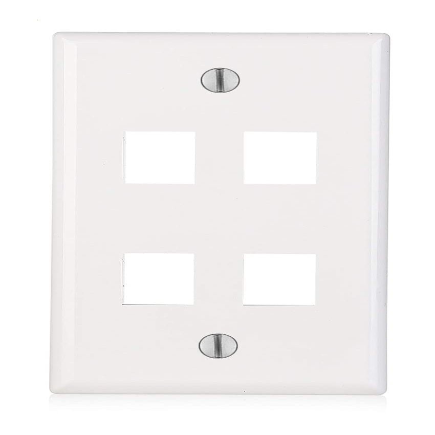 BLKKAP 4-Port Keystone Jack Insert Standard Size RJ45 CAT Network Face Wall Plate, White, 50 Pc(s)