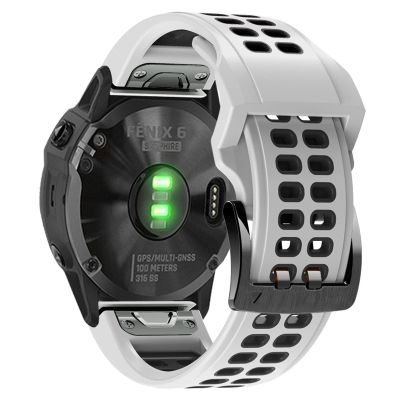 GANYUU 22mm 26mm Quickfit Watch Strap for Garmin Fenix 7 Fenix 6 7X 5 5 Plus Forerunner 935 945 Quick Release Silicone Watch Wristband (Color : White Black, Size : 22mm Fenix 5 5Plus)