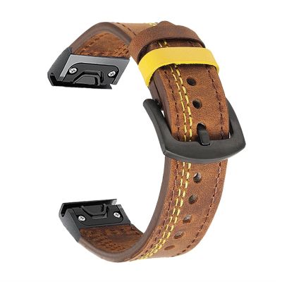 GANYUU Sport Leather Watchband Strap for Garmin Fenix 6X 6 Pro 5X 5 Plus 3 HR 935 945 22 26mm EasyFit Quick Release Smart Wrist Band (Color : Dark Brown, Size : Forerunner 935 945)