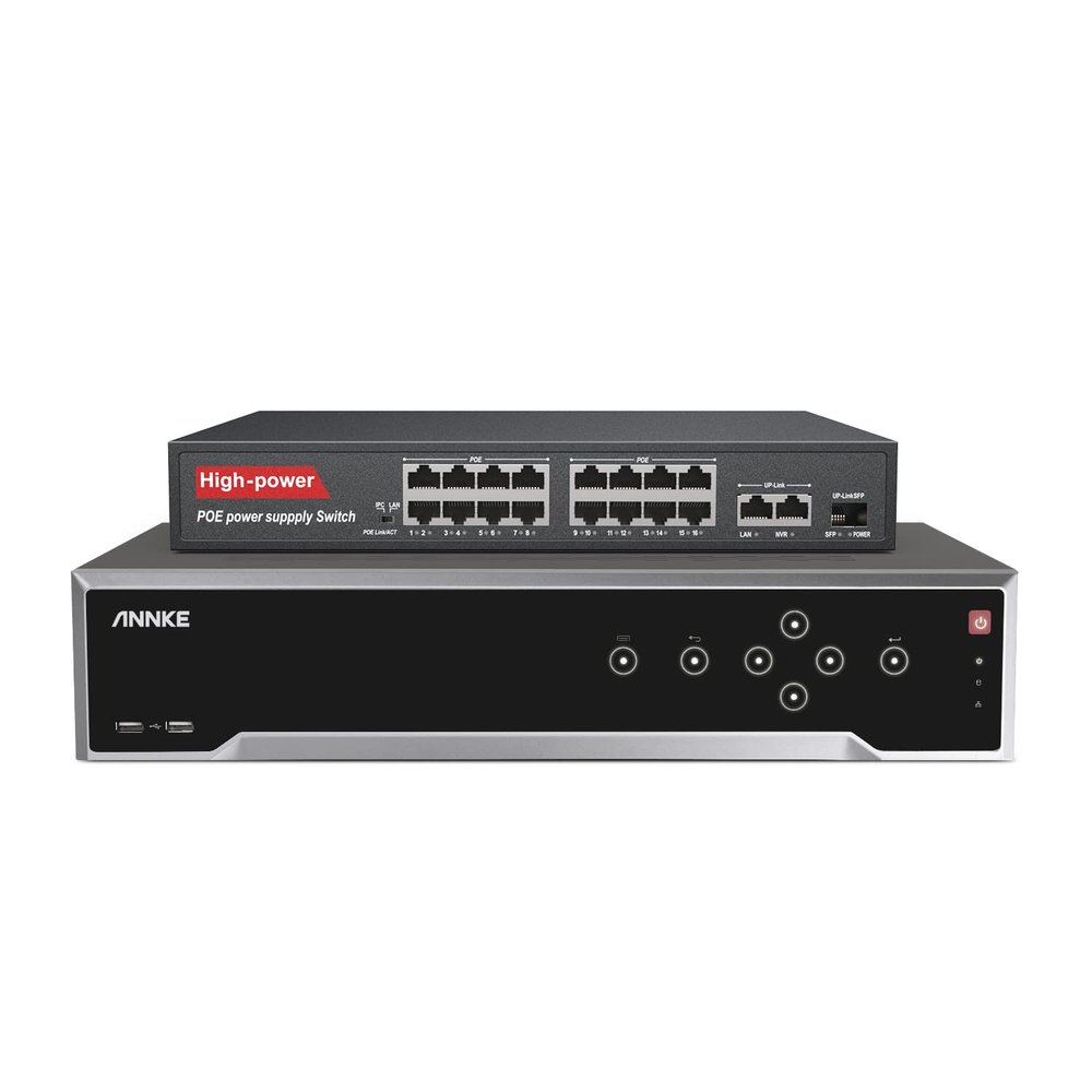ANNKE 32 Channel 12MP Security Network Video Recorder - Supports 32x 12MP/4K IP POE Camera Input, 16-Channel Power Over Ethernet and 16 Port PoE SwitchSupports 4 SATA up to 48TB HDD (Not Included)