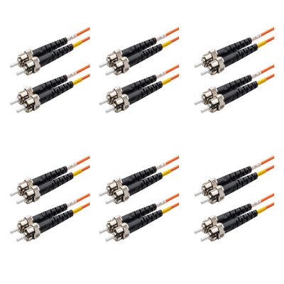SpeedyFiberTX - 6-Pack 1.5 Meter Multimode OM1 Duplex ST to ST Fiber Patch Cable, Corning OM1 62.5/125 Optical Fiber, Orange Riser OFNR Cable Jacket