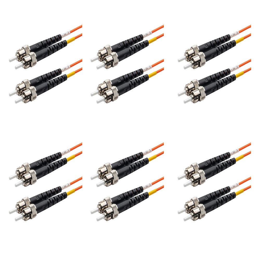 SpeedyFiberTX - 6-Pack 1.5 Meter Multimode OM1 Duplex ST to ST Fiber Patch Cable, Corning OM1 62.5/125 Optical Fiber, Orange Riser OFNR Cable Jacket