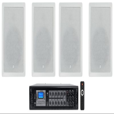 Rockville (4) JBL Control 128 WT 8" 50w Commercial 70v in-Wall Speakers Bundle Amp for Restaurant (5 Items)