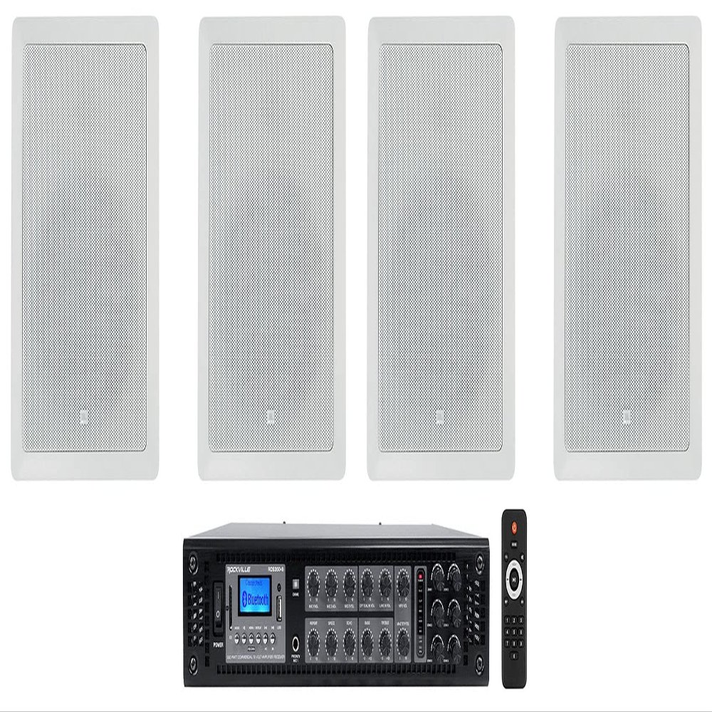 Rockville (4) JBL Control 128 WT 8" 50w Commercial 70v in-Wall Speakers Bundle Amp for Restaurant (5 Items)