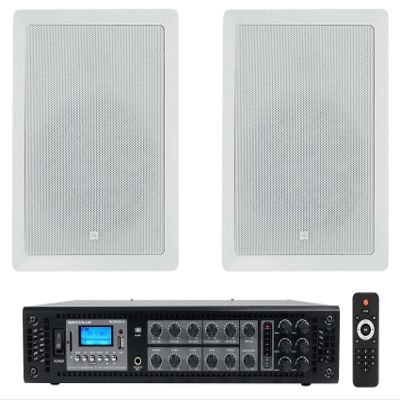 Rockville (2) JBL Control 128 WT 8" 50w Commercial 70v in-Wall Speakers Bundle Amp for Restaurant (3 Items)