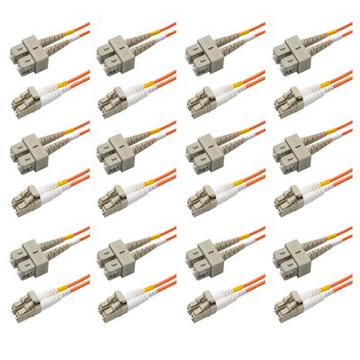 SpeedyFiberTX - 12-Pack 300 Feet Multimode OM1 Duplex SC to LC Fiber Patch Cable, Corning OM1 62.5/125 Optical Fiber, Orange Riser OFNR Cable Jacket