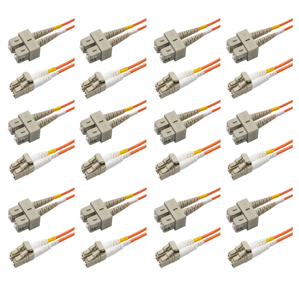 SpeedyFiberTX - 12-Pack 300 Feet Multimode OM1 Duplex SC to LC Fiber Patch Cable, Corning OM1 62.5/125 Optical Fiber, Orange Riser OFNR Cable Jacket