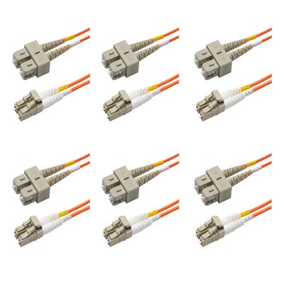 SpeedyFiberTX - 6-Pack 125 Meter Multimode OM1 Duplex SC to LC Fiber Patch Cable, Corning OM1 62.5/125 Optical Fiber, Orange Riser OFNR Cable Jacket