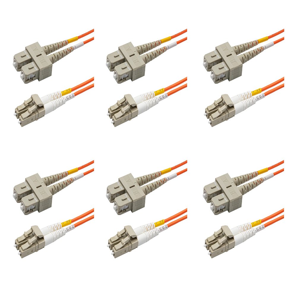 SpeedyFiberTX - 6-Pack 25 Meter Multimode OM1 Duplex SC to LC Fiber Patch Cable, Corning OM1 62.5/125 Optical Fiber, Orange Riser OFNR Cable Jacket