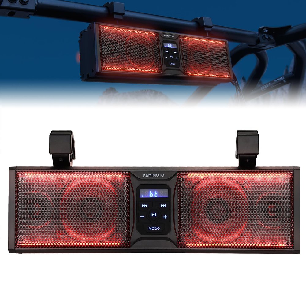 KEMIMOTO UTV Sound Bar 16 Inch ATV SoundBar Golf Cart Sound Bar SXS Speakers Bluetooth-Compatible with Multicolor LED Lighting Compatible with Polaris RZR Can-Am Defender Maverick X3 CFMOTO ZFORCE