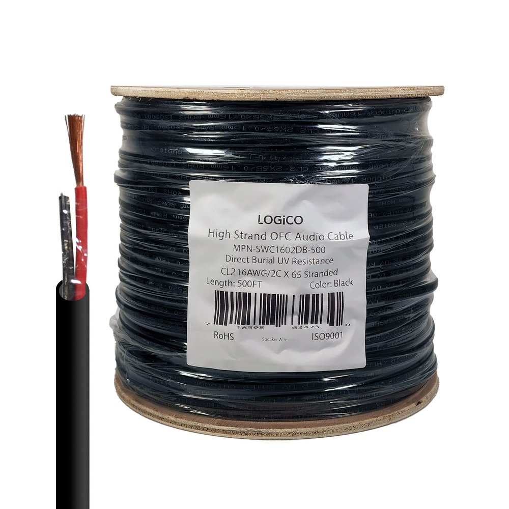 Best 500ft Speaker Wire 16AWG 2 Conductor 16/2 Direct Burial in-Wall Audio Bare Copper