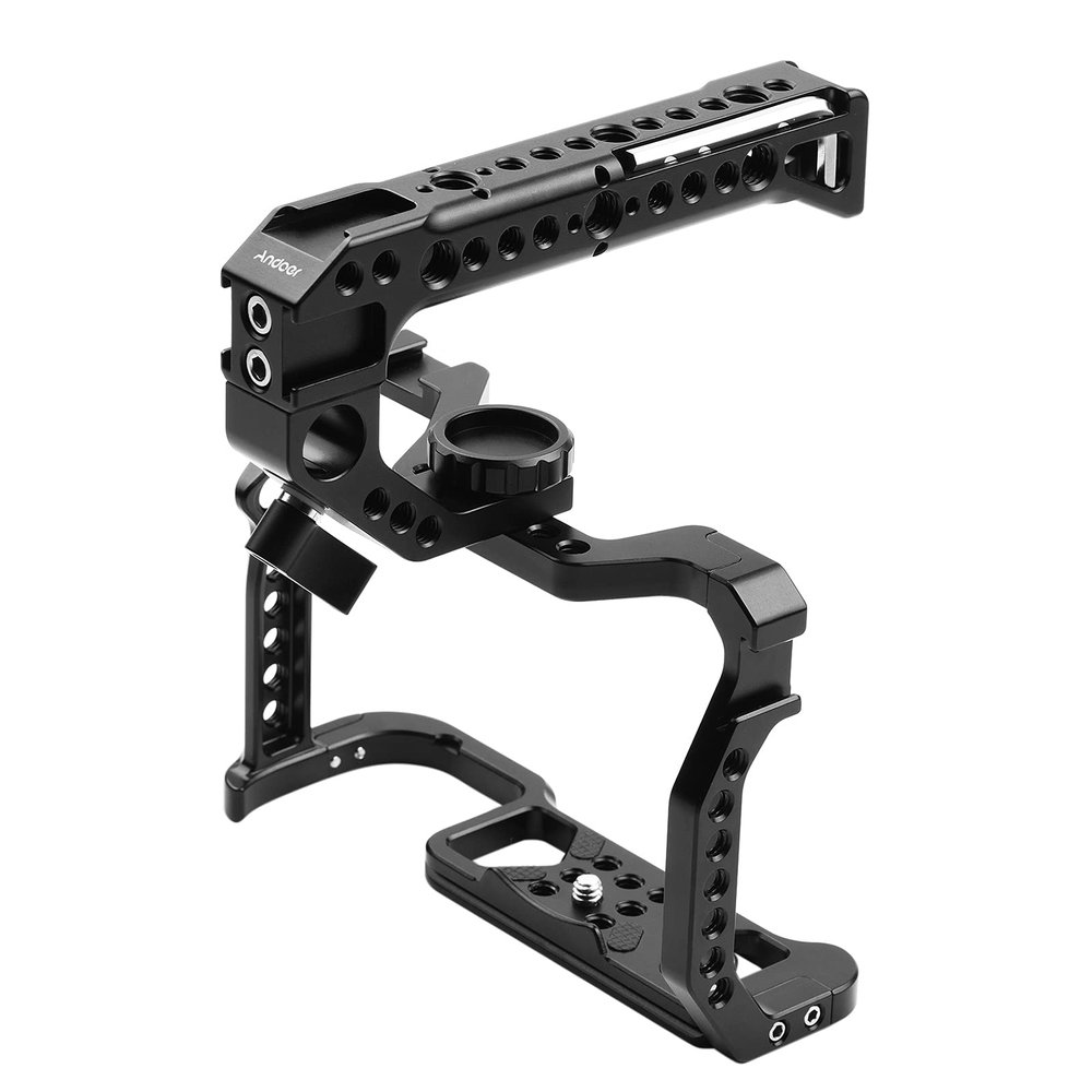 Andoer Aluminum Alloy Camera Cage + Top Handle Set Replacement for Canon EOS R5 R6 DSLR Camera with 1/4 Inch Screw Holes Dual Cold Shoe Mounts Camera Video Rig