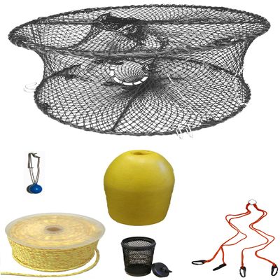 KUFA Sports Foldable Prawn Trap (Stretched Mesh Size:1-3/4") with 400' Rope, Yellow Float, Bait Bag & Harness Combo (PRN59+PHPH1)