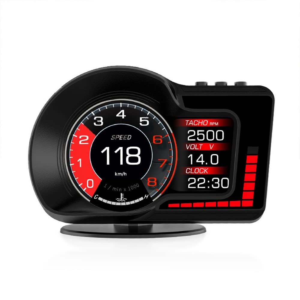 Aumotop Car HUD Headup Display Digital GPS Speedometer Dual System Display with Speed/Clock/RPM/Water&Oil Temperature/Altitude/etc. Overspeed Alarm Acceleration Test Brake Test