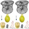 2-Pack of KUFA Sports Foldable Prawn Trap (Stretched Mesh Size:1-3/4") with 400' Rope, Yellow Float, Bait Bag & Harness Combo (PRN59+PNP5+HA2) x2 view 1