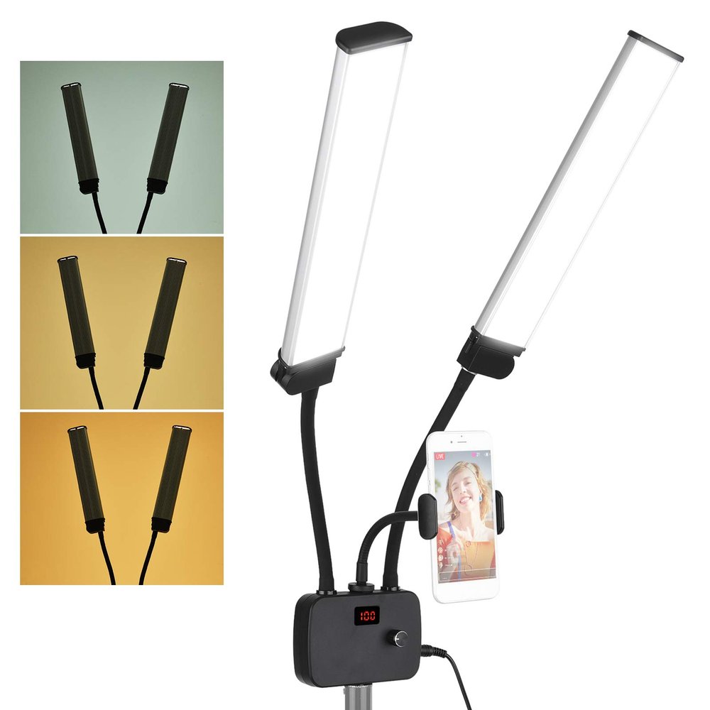 Andoer Flexible Double Arms LED Fill Light Bi-Color Dimmable Beauty LED Video Lights 3200K-4500K-5600K 3 Light Modes 45W with Phone Holder for Portrait Photography Live Streaming Vlogging Makeup